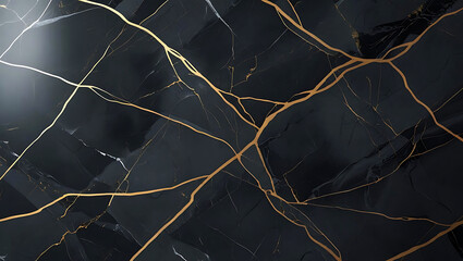 Abstract Dark Marble Texture with Golden Veins and Speckles