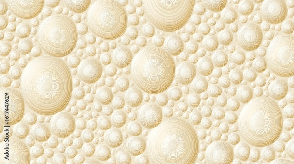 Poster creamy, textured circles create a repeating pattern.