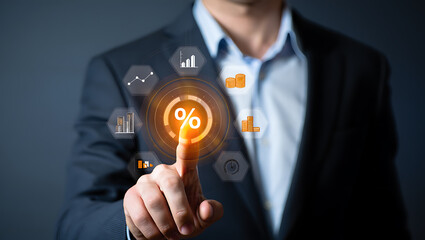 Businessman interacting with financial data interface technology