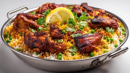 Delicious chicken biryani recipe food with rice and spices dish

