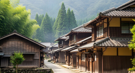 Step back in time through serene Japanese streets lined with historic wooden homes