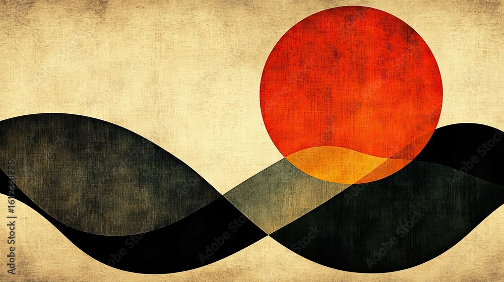Poster abstract design with layered shapes and colors.