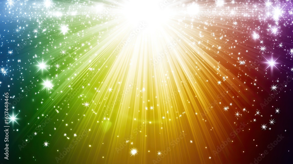 Poster radiant light rays with sparkling particles.