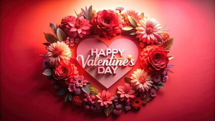 Happy Valentine's Day Double Exposure: Floral Heart Wreath, Paper Cut Text