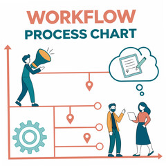 Vector art of workflow process chart diagram with worker isolated on white background