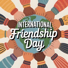 Happy international friendship day text with happy diverse friends making a toast at bar. Celebration of friendship day