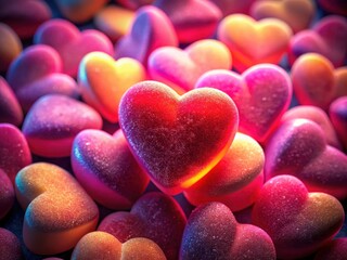 Heart Shaped Candy Portrait Photography: Sweet Valentine's Day Treats, Romantic Chocolate Candies, Love Confectionery