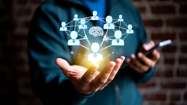 Connected people network with brain icon connection communication