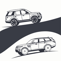 Two suv cars on curved paths