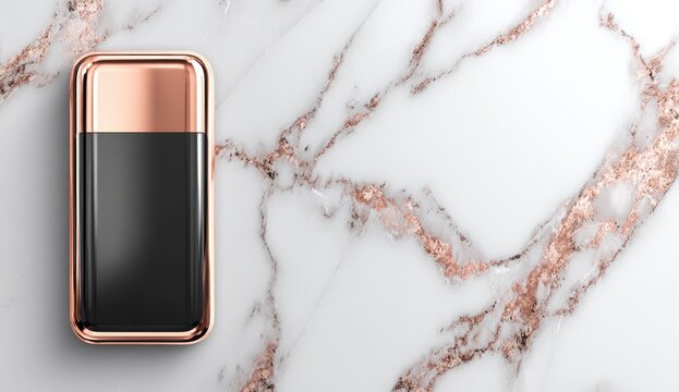 Rose gold and black rectangular container on marble - Powered by Adobe