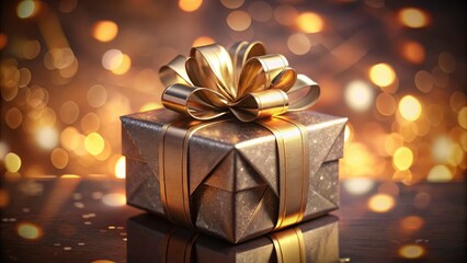 Gold & Silver Gift Box, Festive Bow, Bokeh Background - Holiday Gift Wrapping