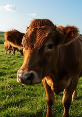 Fototapeta premium 夕暮れの牧場の一頭