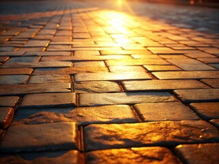Golden Hour Brick Path: Warm, Inviting Walkway Photography - Sunlit Pavers, Autumn Scene