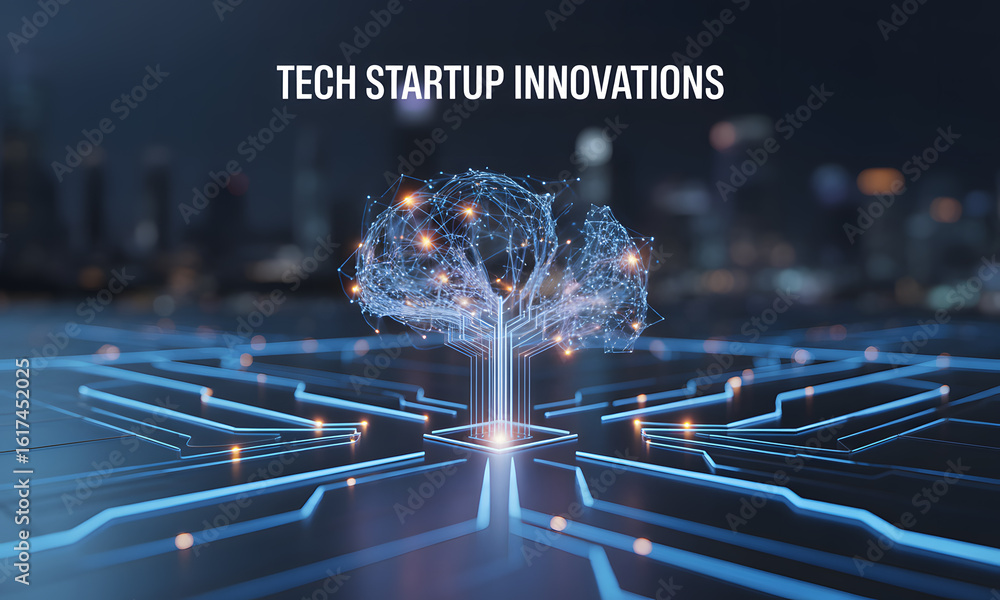 Aufkleber ai brain tree on digital circuit board representing tech startup innovation, growth, and future tech
