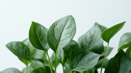 Elegant close-up of vibrant green foliage against a pristine white backdrop
