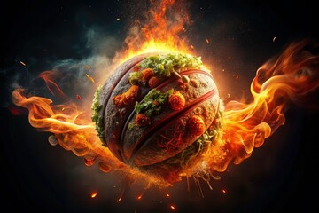 Flaming Basketball Food Photography: Scorching Sweet Treats & Fiery Dishes