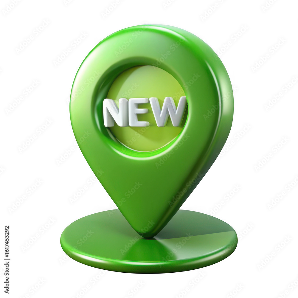Poster 3d green location pin with new text isolated on transparent background