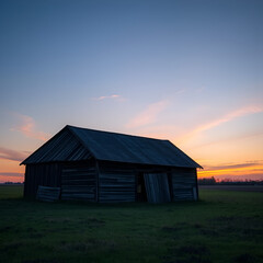 Obraz premium old abandoned barn at sunrise