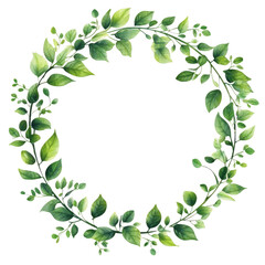 Fototapeta premium Green Leaf Wreath Circle Frame Botanical Watercolor isolated on a transparent background