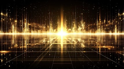 Obraz premium Golden city lights reflecting on a futuristic grid.