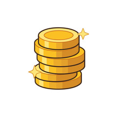 Stack of shiny golden coins with sparkles