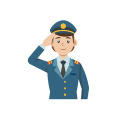 Cartoon man in a blue uniform saluting