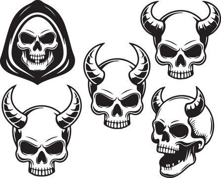 Grim reaper skull devilish horned skulls horns black