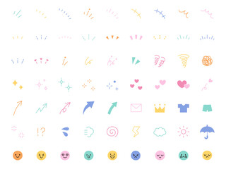 シンプルなアイコンのベクターイラストセット。飾り、ハート、シンプル、装飾、集中線