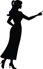 Elegant Woman Silhouette in Gown Pointing Direction