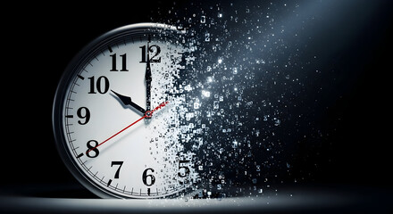 Clock Dissolving into Digital Data Stream Abstract Concept