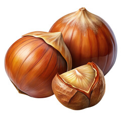 3d roasted chestnuts isolated on transparent background