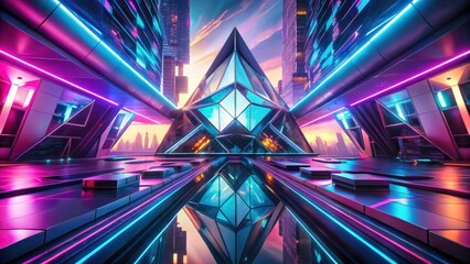 Futuristic Geometric Architecture: Panoramic Abstract Design, Lines, Angles, Cityscape