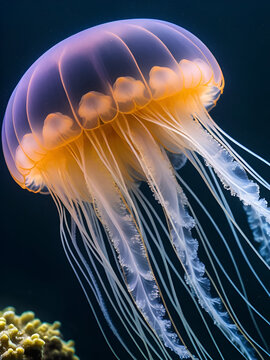 Peach blossom jellyfish (Craspedacusta sowerbii) macro close-up, a species of freshwater hydrozoan jellyfish native to the Yangtze river basin in China. This species have spread all around the world.