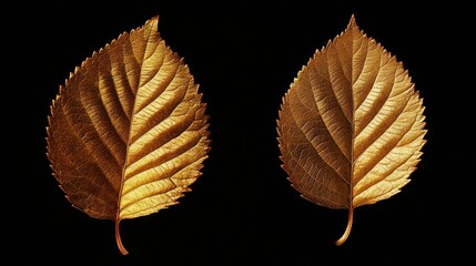 Golden leaves, studio shot, black background, autumn, design