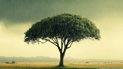 Lone tree rain storm field landscape nature background