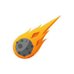 Fiery comet streaking through space with a tail of flames