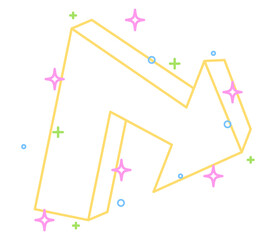 yellow right down arrow cute doodle line with sparkle illustration
