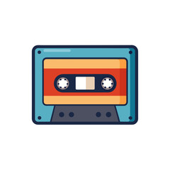 Fototapeta premium Retro cassette tape icon with blue casing and orange label