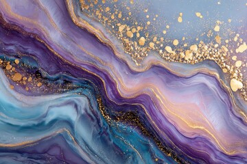 Abstract marbled design with swirling colors and gold flecks