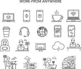 Work From Anywhere Outline Icons - Remote Work & Digital Nomads