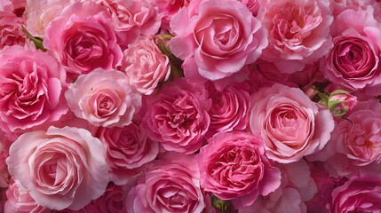Naklejka premium Pink rose wall flat lay: highly detailed floral composition with soft hues for beauty packaging, wedding invitations and feminine designs