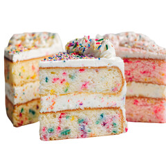  Collection of Funfetti Cake on white background.