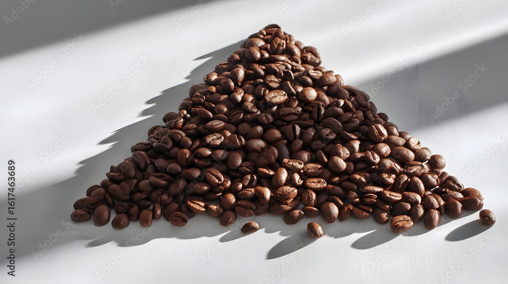 Poster coffee beans arranged in a triangular shape.