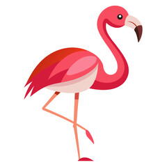 Stylized pink flamingo standing on one leg with a white background