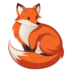 Cute cartoon fox curled up resting with fluffy tail and white background