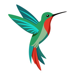 Obraz premium Stylized hummingbird with vibrant green red and teal feathers in flight