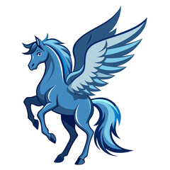 Majestic blue winged horse pegasus rearing up with its powerful wings spread wide