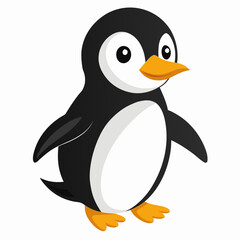 Cute cartoon penguin character with black and white feathers and orange beak and feet