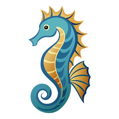 Stylized blue and gold seahorse illustration with a curled tail