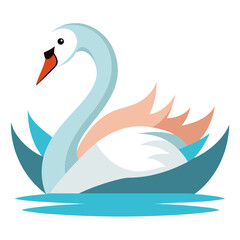 Stylized illustration of a graceful white swan swimming in calm blue water
